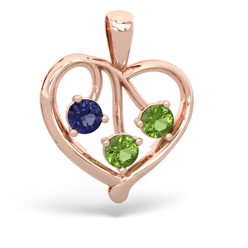Lab Created Sapphire with Genuine Peridot and  Glowing Heart pendant