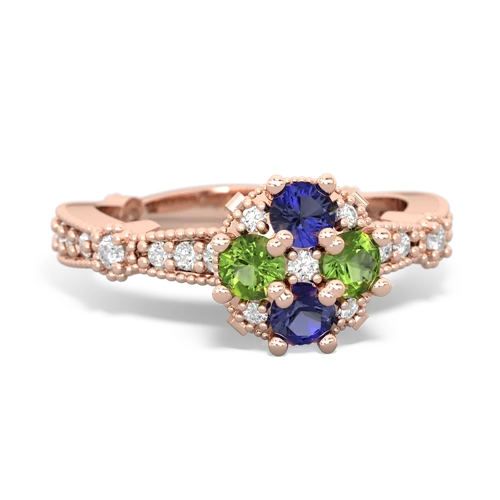 lab sapphire-peridot art deco engagement ring