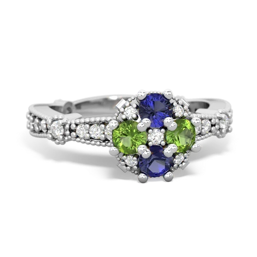 lab sapphire-peridot art deco engagement ring