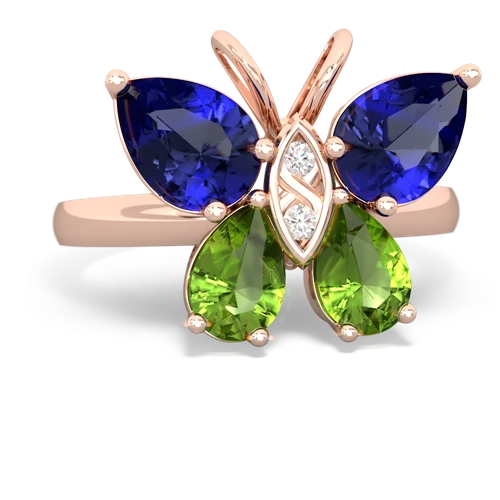 lab sapphire-peridot butterfly ring