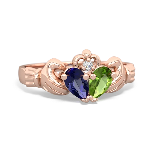 Lab Created Sapphire with Genuine Peridot Claddagh ring