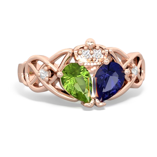 Lab Created Sapphire with Genuine Peridot Two Stone Claddagh ring