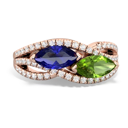 Lab Created Sapphire with Genuine Peridot Diamond Rivers ring