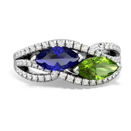 lab sapphire-peridot double heart ring