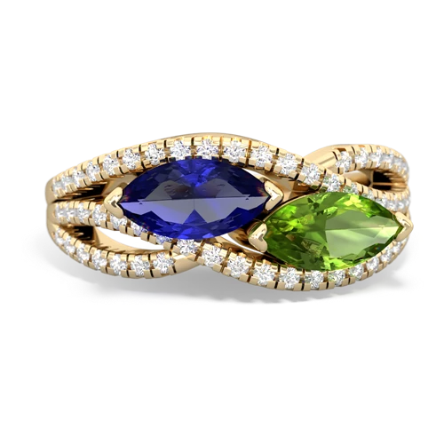 lab sapphire-peridot double heart ring