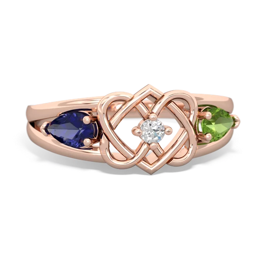Lab Created Sapphire with Genuine Peridot Hearts Intertwined ring
