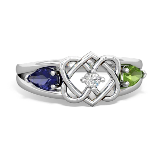 lab sapphire-peridot double heart ring