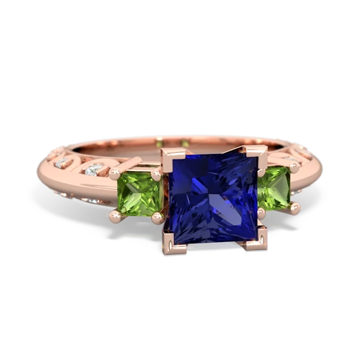 Lab Created Sapphire with Genuine Peridot and  Art Deco ring