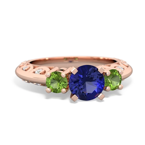 Lab Created Sapphire with Genuine Peridot Art Deco ring