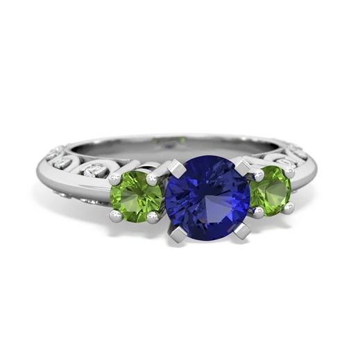 lab sapphire-peridot engagement ring