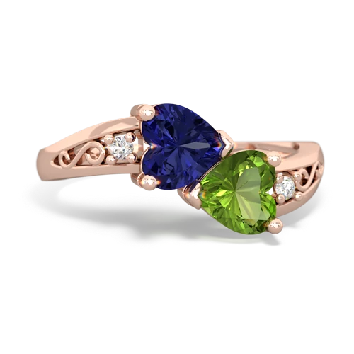 Lab Created Sapphire with Genuine Peridot Snuggling Hearts ring