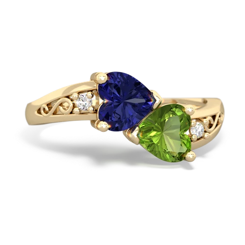 Lab Sapphire Lab Created Sapphire with Genuine Peridot Snuggling Hearts ring Ring