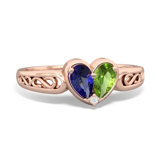 Lab Created Sapphire with Genuine Peridot filligree Heart ring