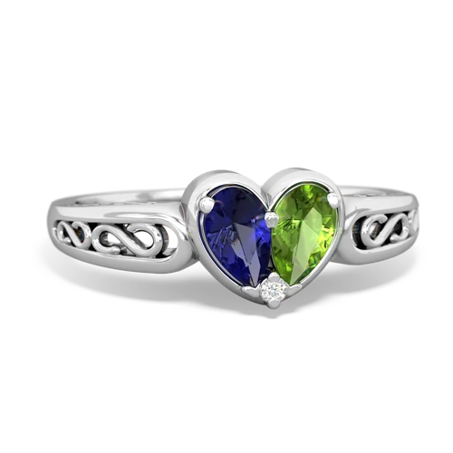 Lab Sapphire Lab Created Sapphire with Genuine Peridot filligree Heart ring Ring