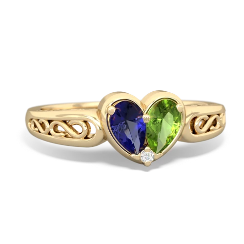 Lab Sapphire Lab Created Sapphire with Genuine Peridot filligree Heart ring Ring