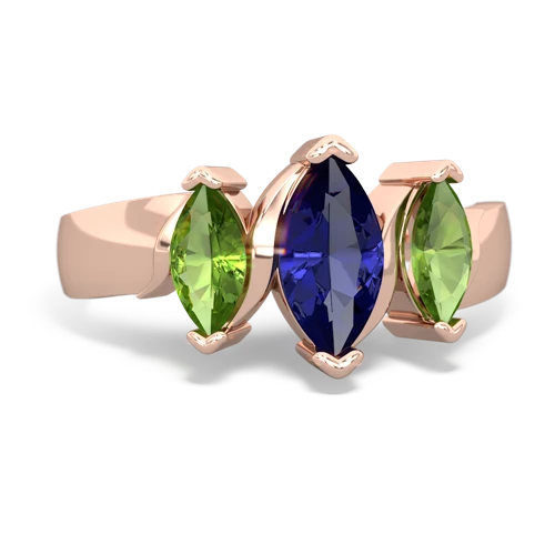 Lab Created Sapphire with Genuine Peridot and  Three Peeks ring