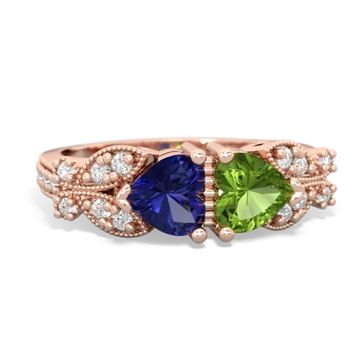 Lab Created Sapphire with Genuine Peridot Diamond Butterflies ring