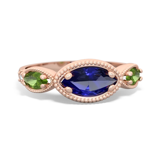 Lab Created Sapphire with Genuine Peridot and  Antique Style Keepsake ring