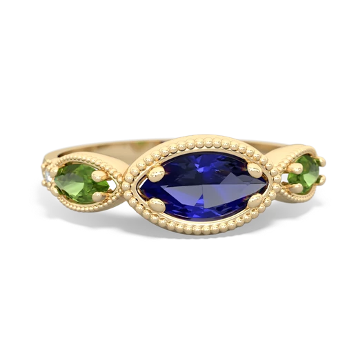Lab Sapphire Lab Created Sapphire with Genuine Peridot and Genuine Pink Tourmaline Antique Style Keepsake ring Ring