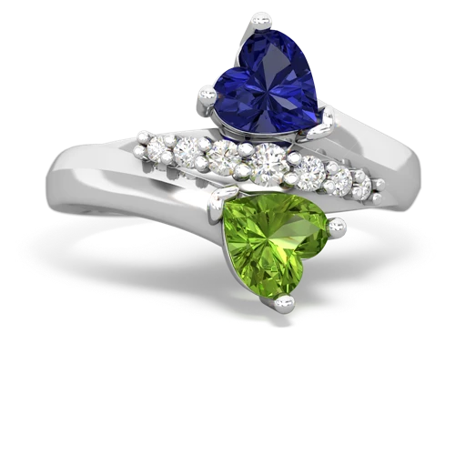 Lab Sapphire Lab Created Sapphire with Genuine Peridot Heart to Heart Bypass ring Ring