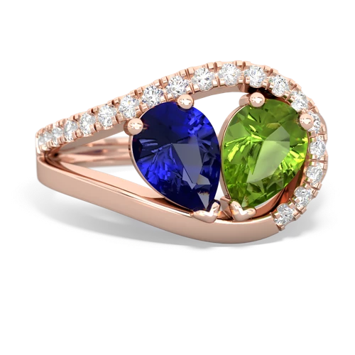 Lab Created Sapphire with Genuine Peridot Nestled Heart Keepsake ring