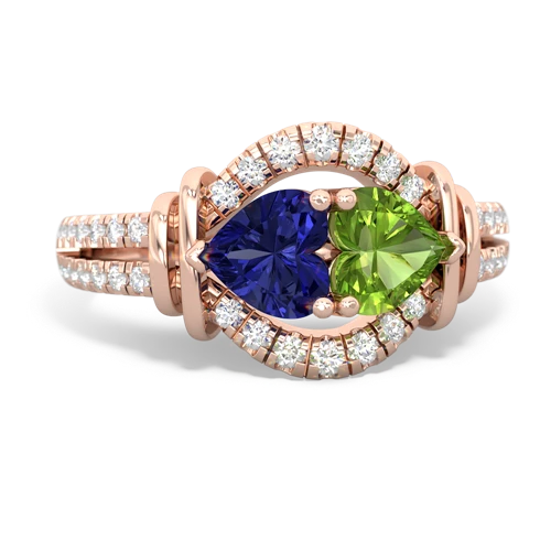 Lab Created Sapphire with Genuine Peridot Art-Deco Keepsake ring