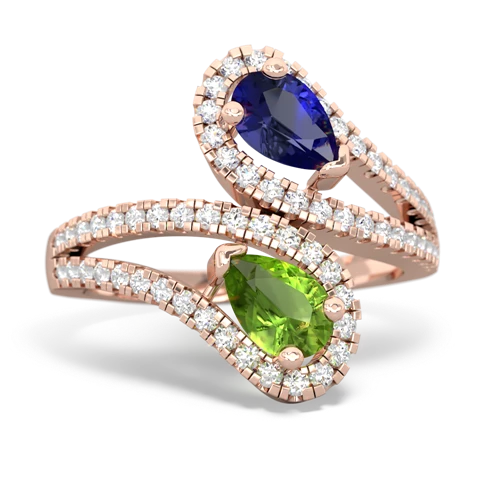 Lab Created Sapphire with Genuine Peridot Diamond Dazzler ring