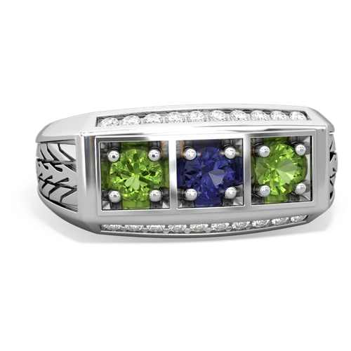 lab sapphire-peridot three stone ring