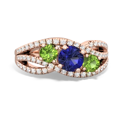 lab sapphire-peridot three stone pave ring