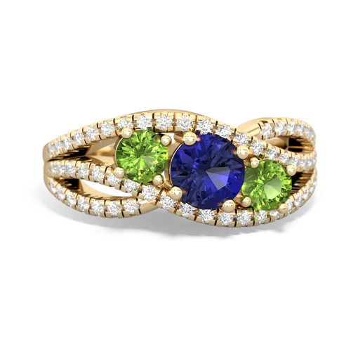 lab sapphire-peridot three stone pave ring