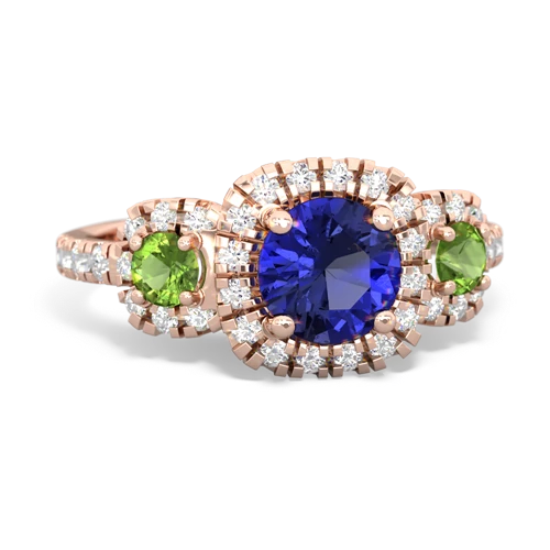Lab Sapphire Lab Created Sapphire with Genuine Peridot and Genuine Aquamarine Regal Halo ring Ring