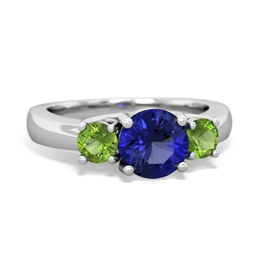 Lab Sapphire Lab Created Sapphire with Genuine Peridot and Genuine Aquamarine Three Stone Trellis ring Ring