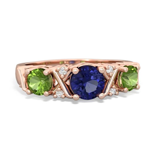 Lab Created Sapphire with Genuine Peridot and  Hugs and Kisses ring
