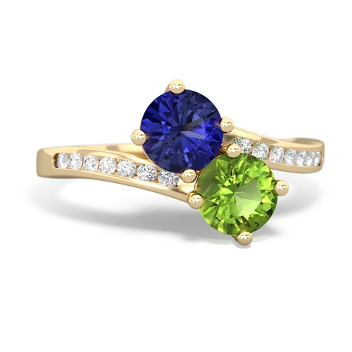 lab sapphire-peridot two stone channel ring