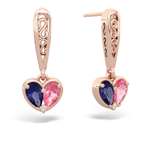 lab sapphire-pink sapphire filligree earrings