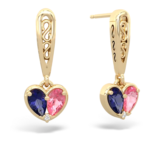 lab sapphire-pink sapphire filligree earrings