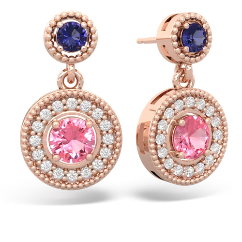 lab sapphire-pink sapphire halo earrings