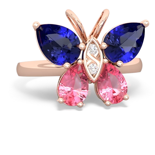 lab sapphire-pink sapphire butterfly ring