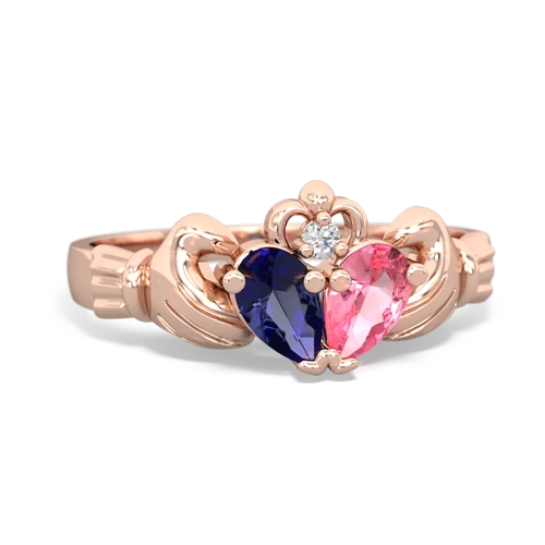 lab sapphire-pink sapphire claddagh ring