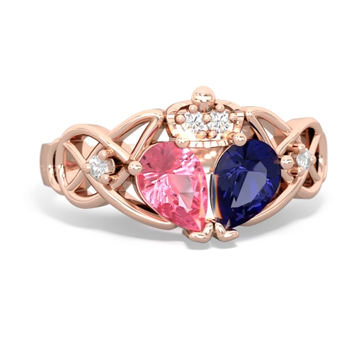 lab sapphire-pink sapphire claddagh ring