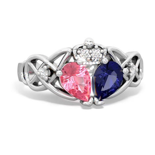 lab sapphire-pink sapphire claddagh ring