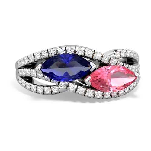 lab sapphire-pink sapphire double heart ring