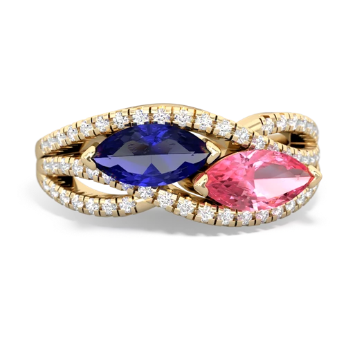 lab sapphire-pink sapphire double heart ring