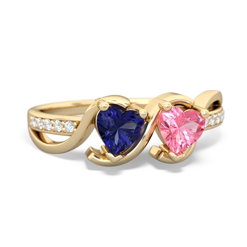 lab sapphire-pink sapphire double heart ring