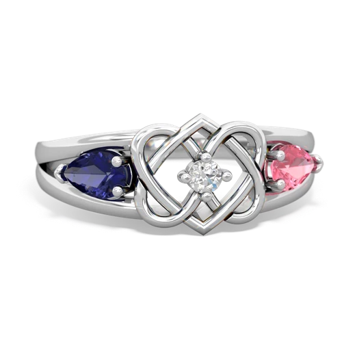 lab sapphire-pink sapphire double heart ring
