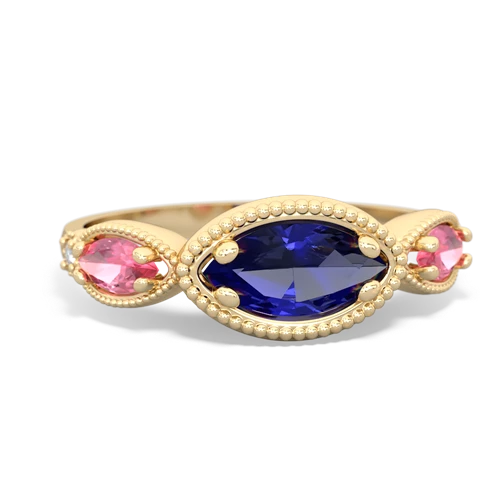 Lab Sapphire Lab Created Sapphire with Lab Created Pink Sapphire and Genuine Swiss Blue Topaz Antique Style Keepsake ring Ring