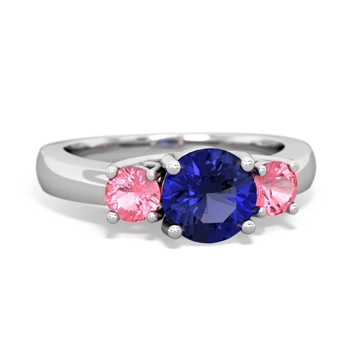Lab Sapphire Lab Created Sapphire with Lab Created Pink Sapphire and Lab Created Sapphire Three Stone Trellis ring Ring