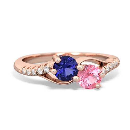 lab sapphire-pink sapphire two stone infinity ring