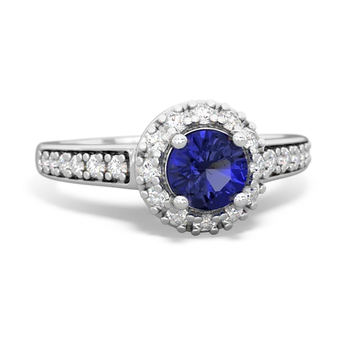 lab sapphire classic halo ring