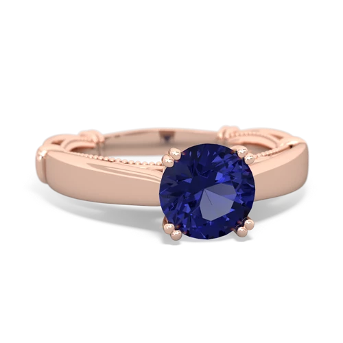 lab sapphire ornate solitaire ring